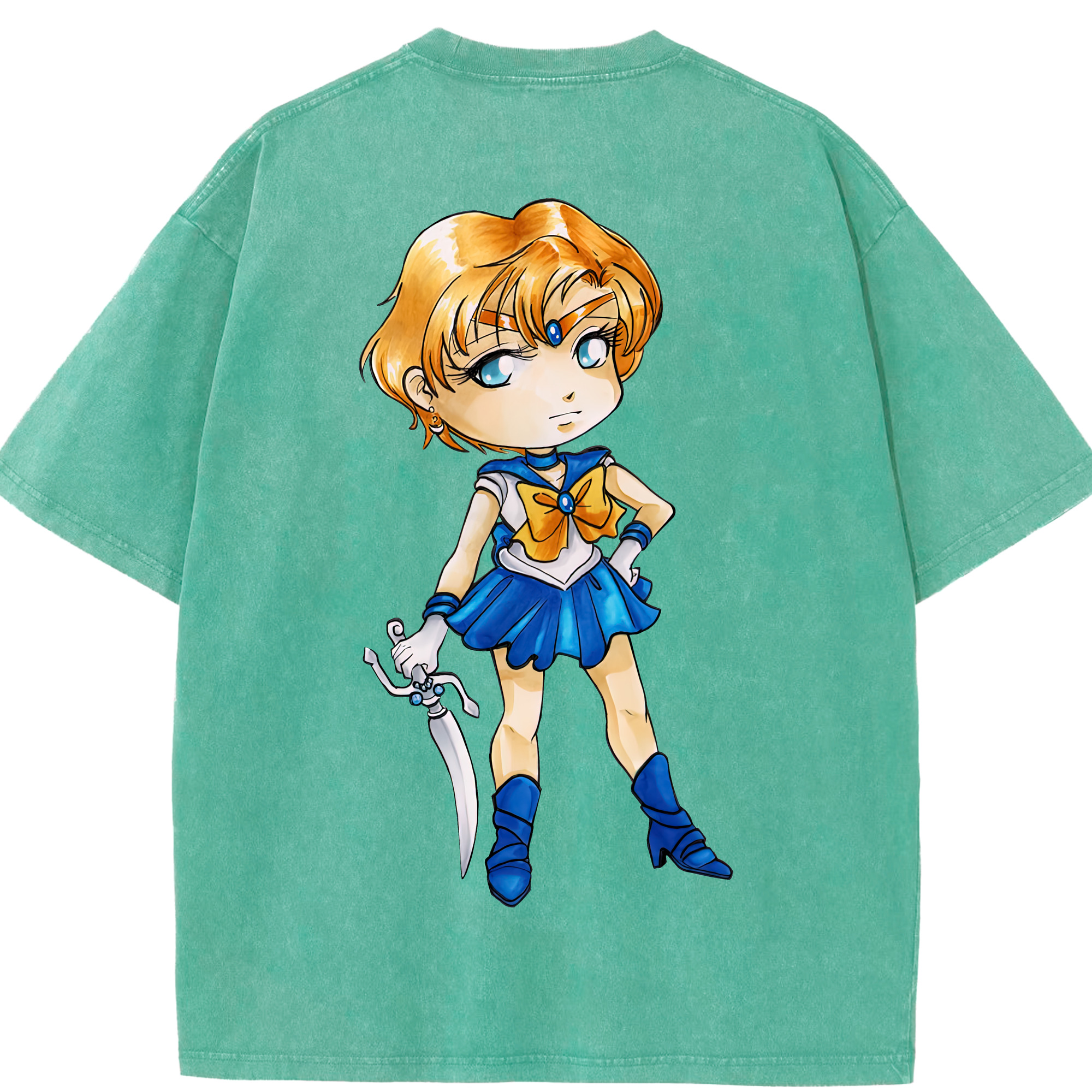 （画像用） 美少女戦士セーラームーン 天王はるか Sailor Moon Tenoh Haruka 綿100% ヴィンテージ風 半袖Tシャツ（背面プリント）